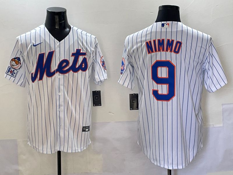 Men New York Mets #9 Nimmo White Stripe Game 2025 Nike MLB Jersey style 3